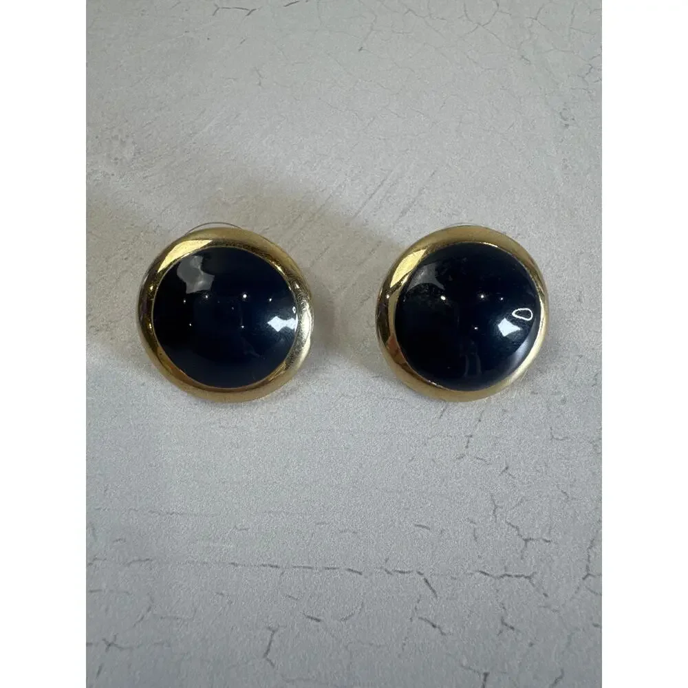 Vintage Monet 90s‎ Blue and Gold Tone Round Earrings